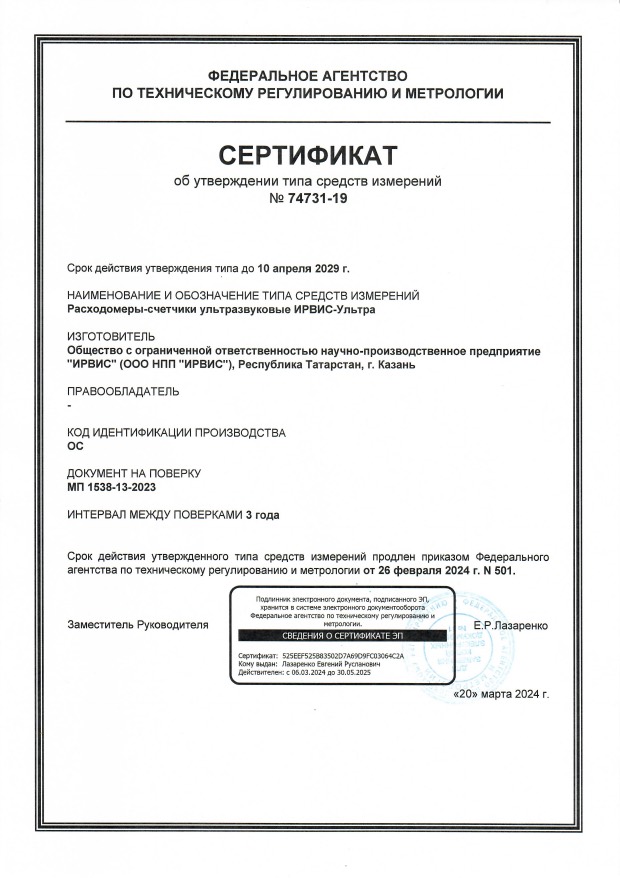 Сертификат об утверждении типа средств измерений ИРВИС-Ультра